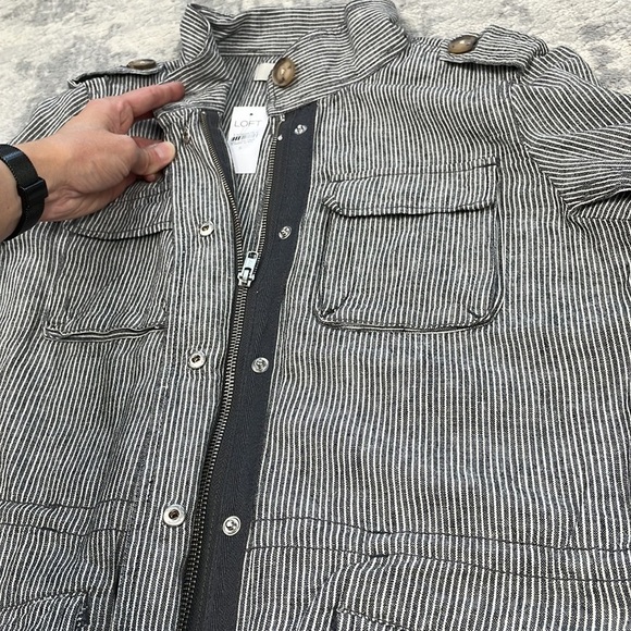 NWT Loft Striped Twill Utility Jacket Linen Cotton Gray White Full Zip Sz S - Picture 10 of 14
